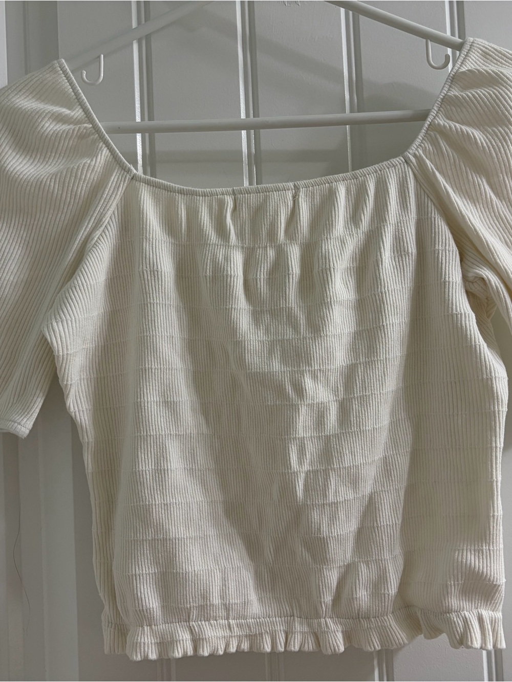 Altar'd State Cream Ribbed Square-Neck Puff Sleeve Crop Top SzS Coquette Cottage - Picture 6 of 7